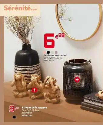 Gifi Lanterne avec anse, 3 singes de la sagesse offre