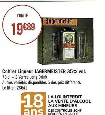 Casino Supermarchés Coffret liqueur jager meister 35% vol. offre