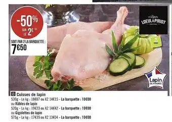 Cuisses de lapin ou râbles de lapin ou gigolettes de lapin