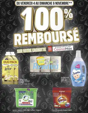 Casino Supermarchés Adoucissant souffle précieux lenor, essuie-tout recycled renova xxl, assouplissant grand air soupline, lessive capsules ariel offre