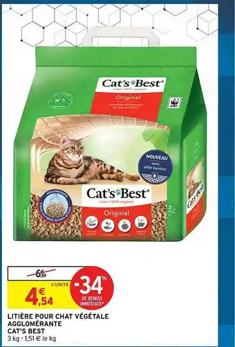 Intermarché Express Litière pour chat végétale agglomérante cat's best offre