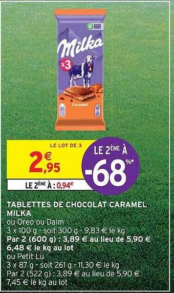 Intermarché Hyper Tablettes de chocolat caramel milka offre