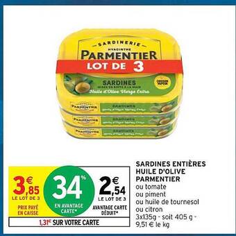 Intermarché Hyper Sardines entières huile d'olive parmentier offre