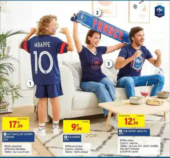 Intermarché Hyper Kit maillot short garçon fff, écharpe fff, tee-shirt adulte fff offre