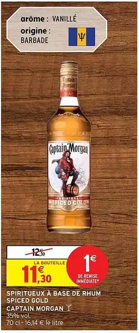Intermarché Hyper Spiritueux à base de rhum spiced gold captain morgan offre