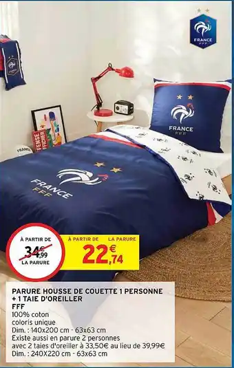 Intermarché Hyper Parure housse de couette 1 personne + 1 taie d'oreiller fff offre