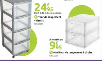 Tour de rangement 4 tiroirs, mini tour de rangement 2 tiroirs