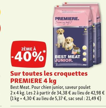 Maxi Zoo Premiere 2ème à -40% sur toutes les croquettes premiere 4 kg offre