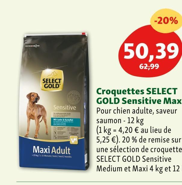 Promo Select gold croquettes sensitive maxi chez Maxi Zoo