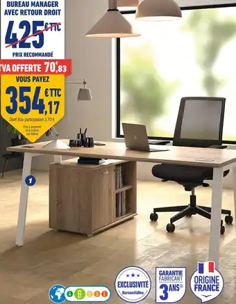 Bureau Vallée Bureau manager retour droit offre