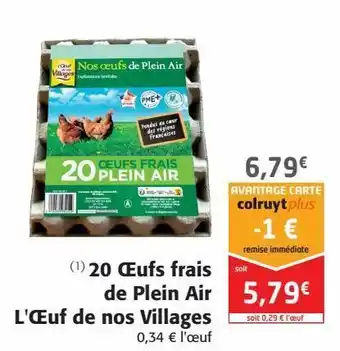 Colruyt 20 œufs frais de plain air l'œuf de nos village offre