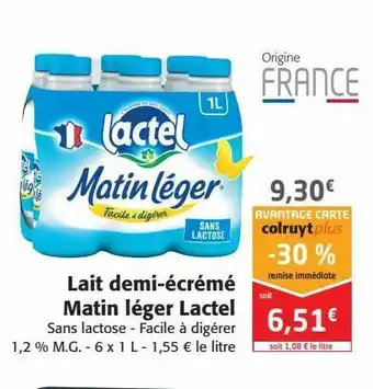 Colruyt Lait demi-écrémé matin léger lactel offre