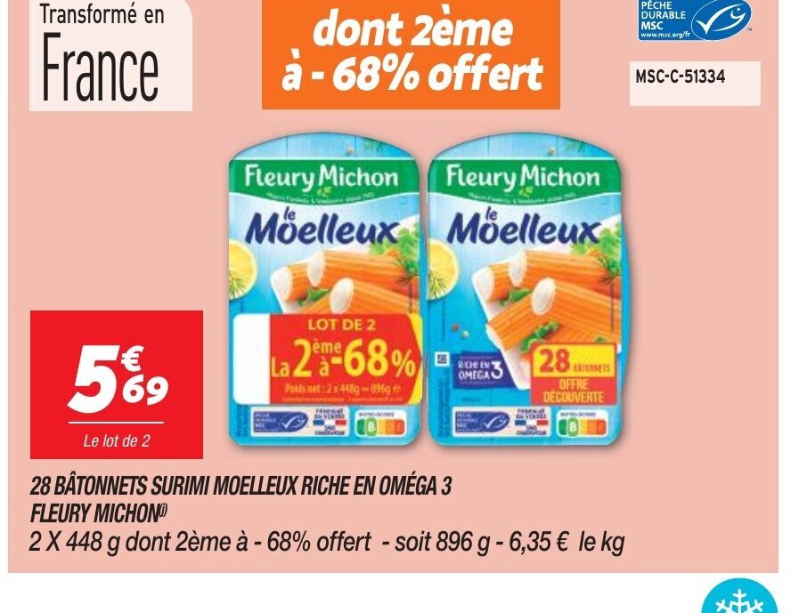 Promo 28 Surimi Moelleux Riche En Omega 3 Fleury Michon chez