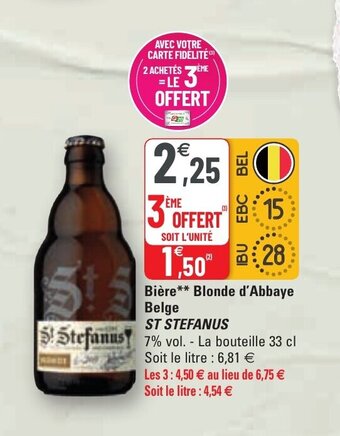 G20 Bière blonde d'abbaye belge ST STEFANUS offre