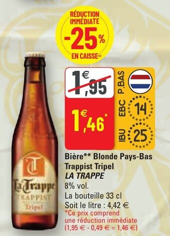 G20 Bière blonde pays-bas trappist tripel LA TRAPPE offre