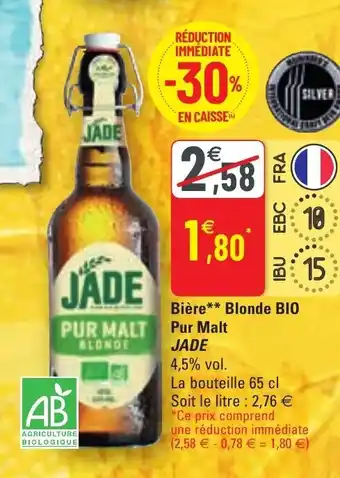 G20 Bière blonde BIO pur malt JADE offre