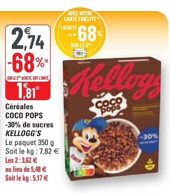 G20 Céréales coco pops -30% de sucres KELLOGG'S offre