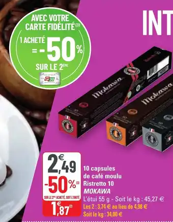 10 capsules de café moulu ristretto 10 MOKAWA