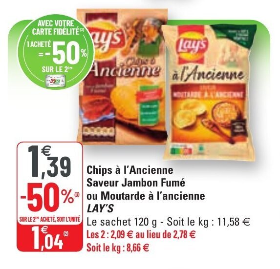 Promo Chips à l'ancienne saveur jambon fumé ou moutarde à l'ancienne