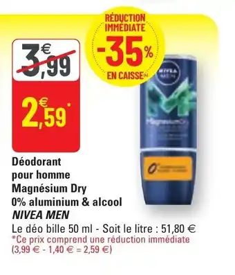 G20 Déodorant pour homme magnésium dry 0% aluminium & alcool NIVEA MEN offre