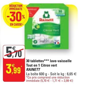 G20 30 tablettes lave-vaisselle tout en 1 citron vert RAINETT offre