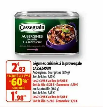 Coccimarket Légumes cuisinés à la provençale CASSEGRAIN offre