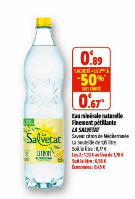Promo Eau minérale naturelle finement pétillante LA SALVETAT chez Coccimarket