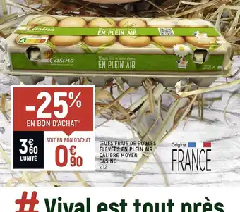 Oeufs Frais de Poules élevées En Plein Air Calibre Moyen Casino