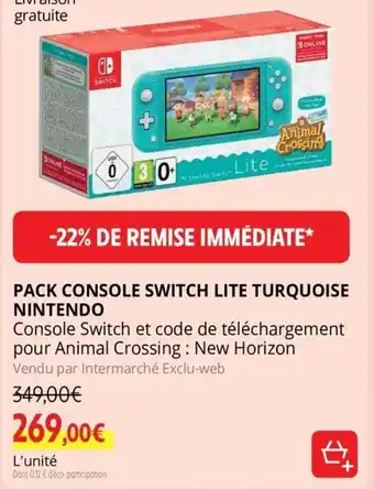 Intermarché Pack Console Switch Lite Turquoise Nintendo offre