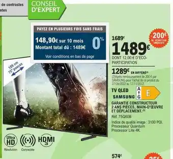 E.Leclerc Tv qled 189 cm 75 offre
