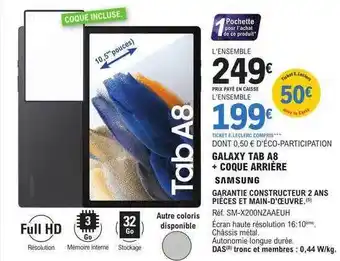 E.Leclerc Galaxy tab a8 + coque arrière 10,5 offre