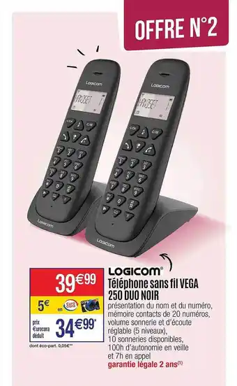 Cora x Carrefour Téléphone sans fil vega 250 duo noir logicom offre