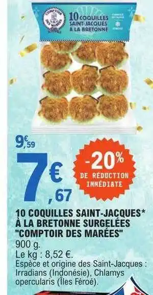 E.Leclerc 10 coquilles saint-jacques à la bretonne surgelées offre