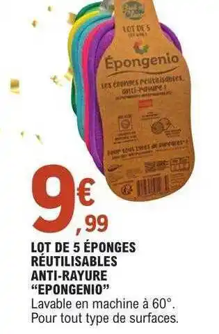 E.Leclerc Lot de 5 éponges réutilisables anti-rayure offre