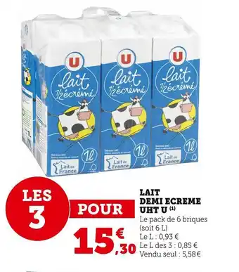 Super U U lait demi ecreme uht offre