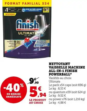 Super U Finish nettoyant vaisselle machine all-in-1 powerball* offre