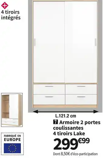 Conforama Armoire 2 portes coulissantes 4 tiroirs lake offre