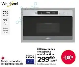 Whirlpool micro ondes intégrable amw 4900/ix