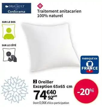 Conforama Drouault oreiller exception 65x65 cm offre