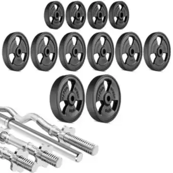 Go Sport Marbo sport barres dhalteres en caoutchouc avec plaques de poids tri-grip 83 kg offre