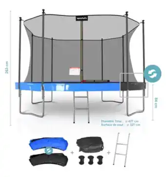 Go Sport Trampoline play4fun trampoline de jardin 14ft ø427cm pack trampo avec matelas réversible bleu/noir offre