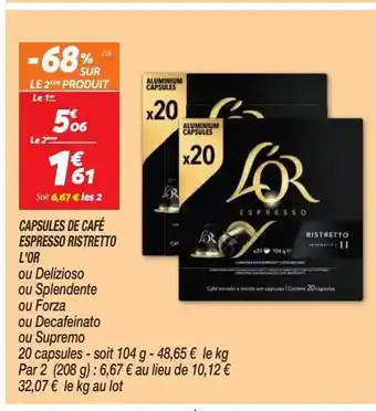 Netto Capsules de café espresso ristretto l´or offre