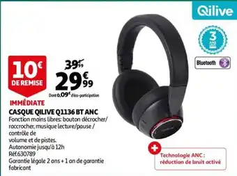 Auchan Casque QILIVE Q1136 BT ANC offre