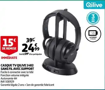 Auchan Casque TV QILIVE 1482 Sans Fil Avec Support offre