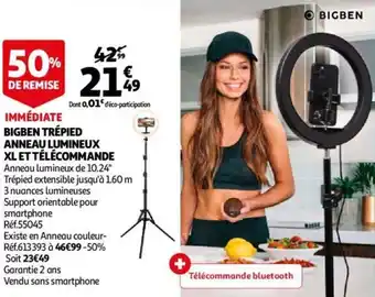 Auchan Bigben Trépied Anneau Lumineux XL et Télécommande offre
