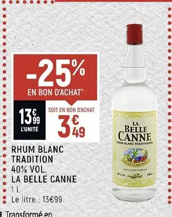 Spar Rhum Blanc Tradition 40%vol La Belle Canne 1L offre