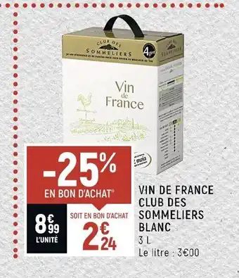Spar Vin de France Club des Sommeliers Blanc 3L offre