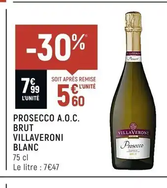 Spar Prosecco A.O.C Brut Villaveroni Blanc 75cl offre