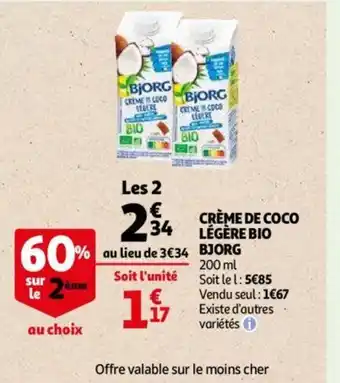 Auchan Crème de coco légère Bio Bjorg offre