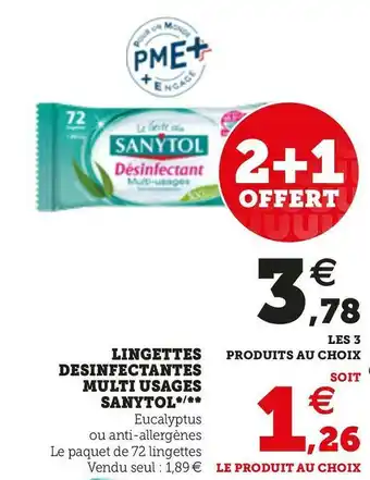 Super U LINGETTES DESINFECTANTES MULTI USAGES offre
